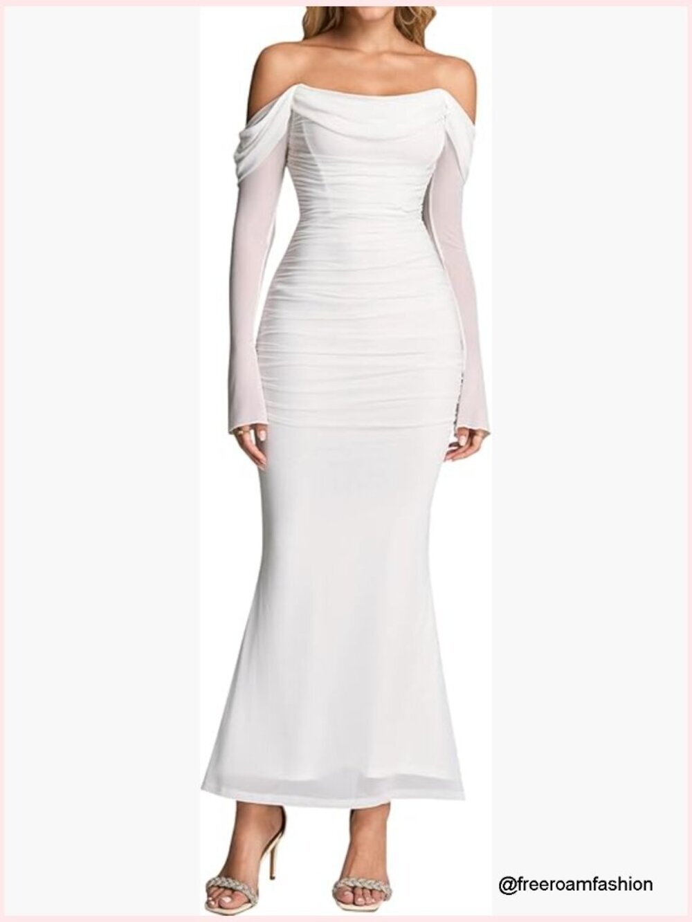 Off Shoulder Long Sleeve Maxi Dress Corset Bodycon Ruched Formal